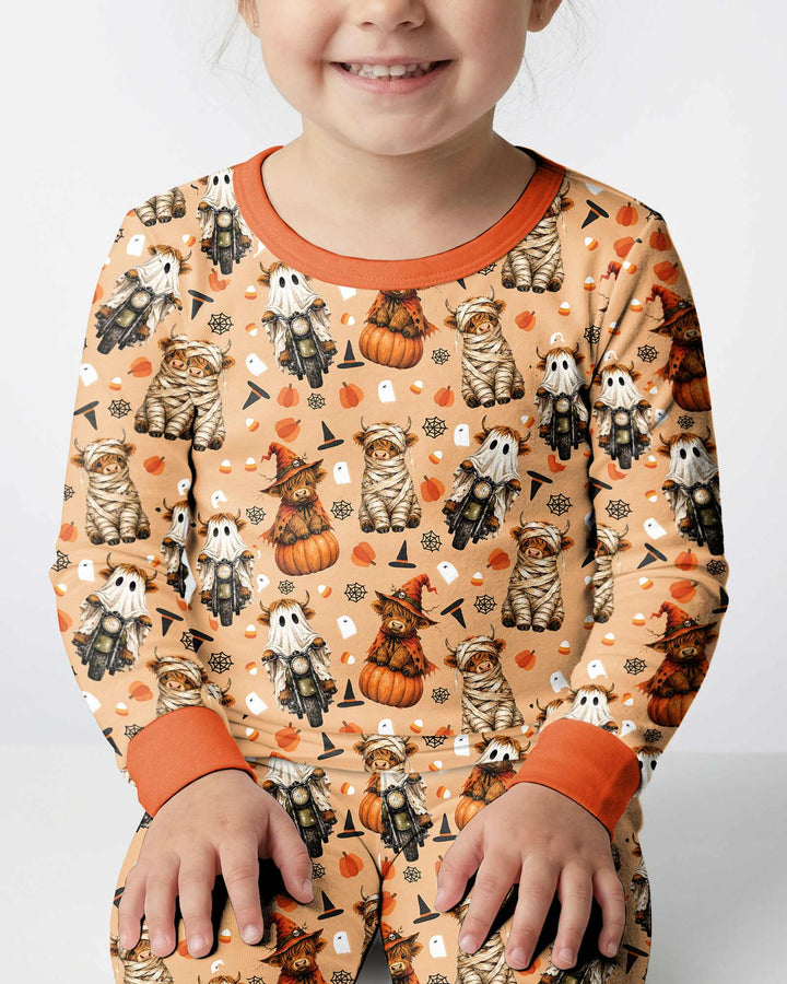 Funny Halloween Highland Cow Bamboo Two Piece Long Sleeve Pajama Set