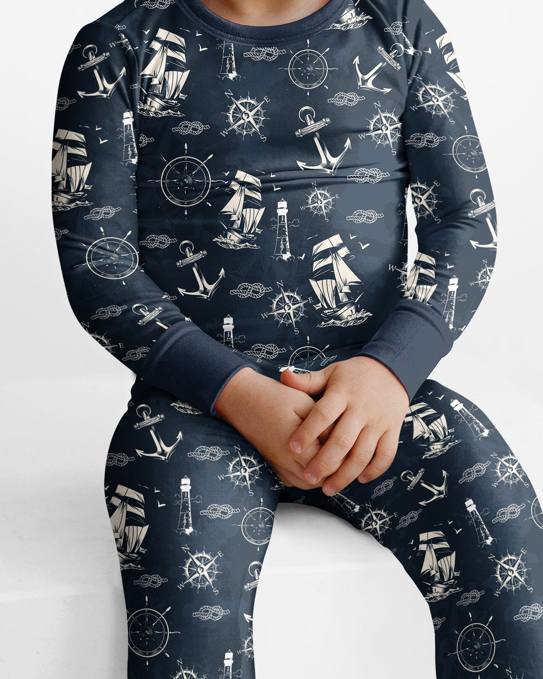 Vintage Nautical Voyage Bamboo Two Piece Long Sleeve Pajama Set