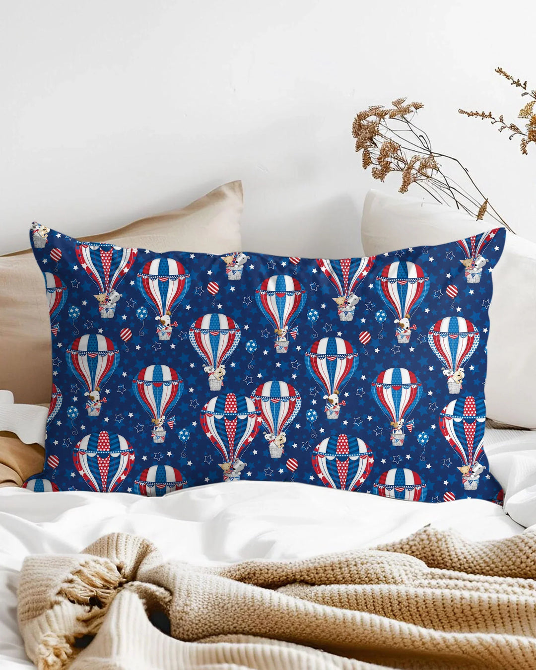 Patriotic Pups in Hot Air Balloons Family Matching Bamboo Pillow Case