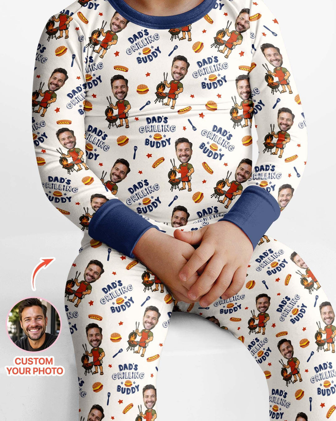 Custom Photo Dad's Grilling Buddy Family Matching Bamboo Two Piece Long Sleeve Pajama Set