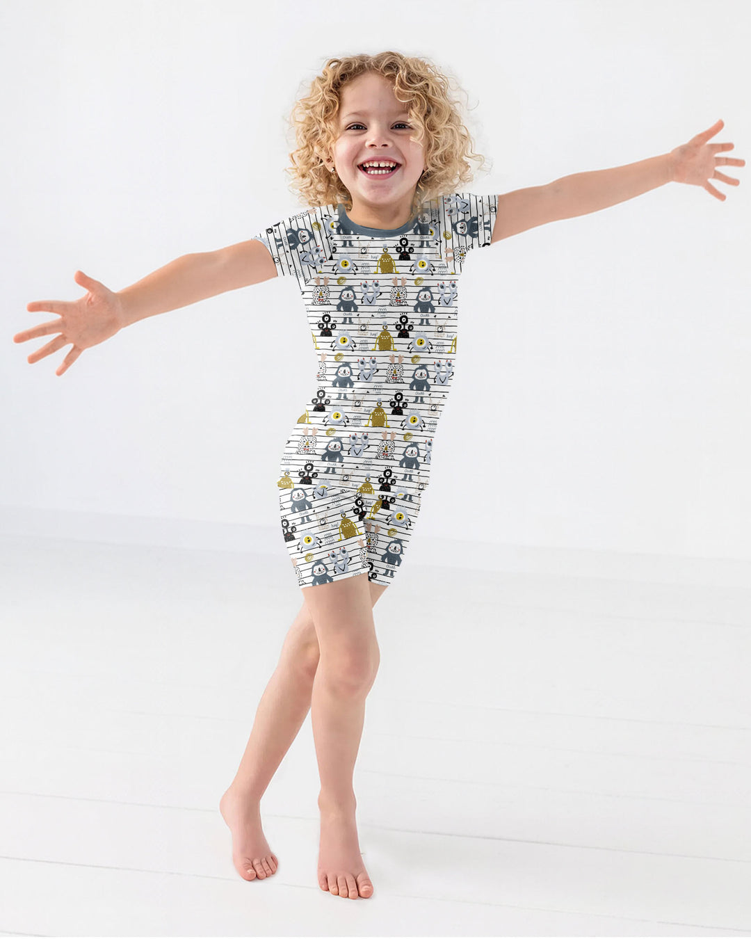 Playful Monster Friends Bamboo Two Piece Short Sleeve Shorts Pajama Set