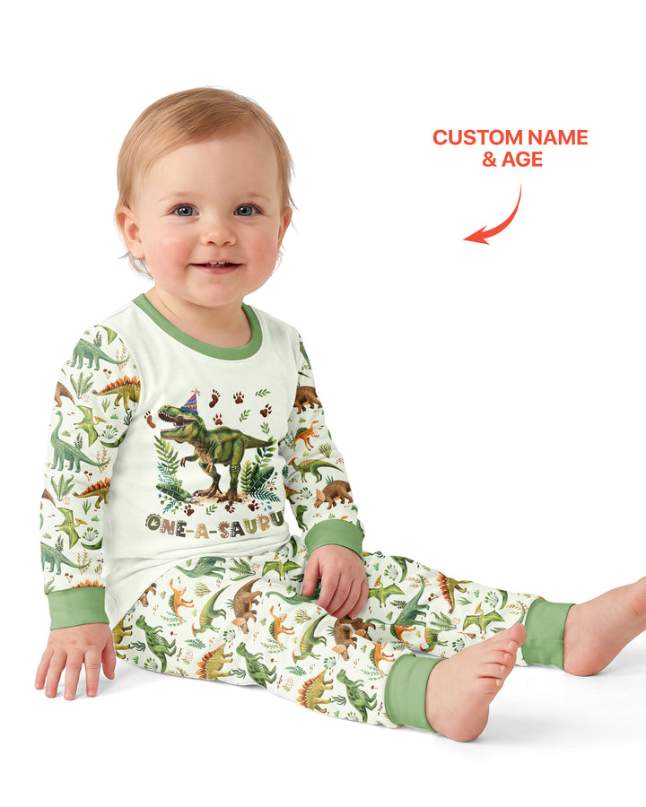 Dinosaur Birthday Boy Bamboo Two Piece Long Sleeve Pajama Set