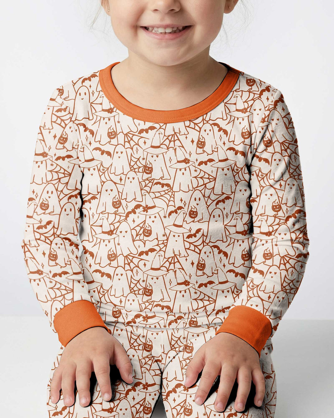 Boo Trick or Treat Ghosts Halloween Bamboo Two Piece Long Sleeve Pajama Set