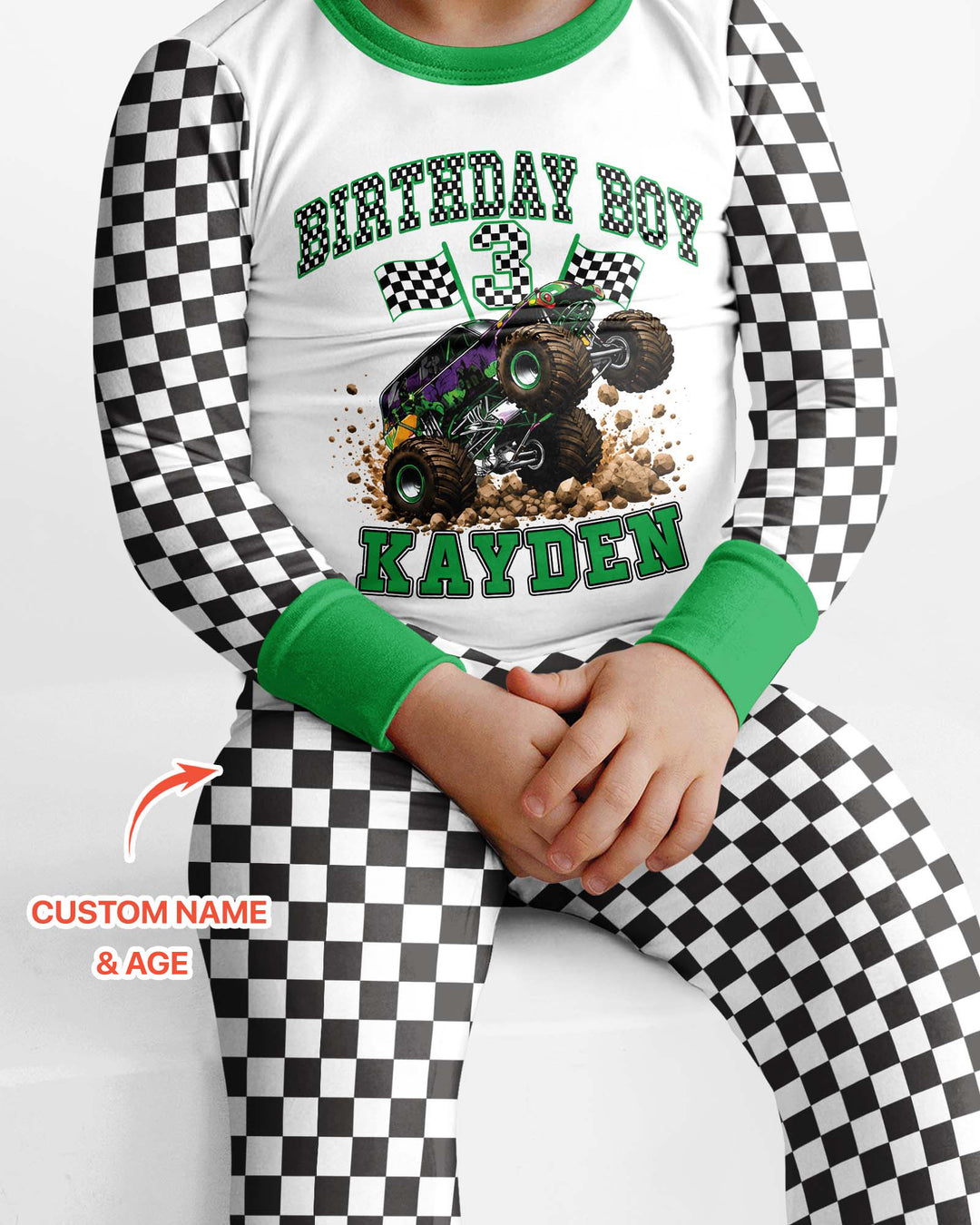 Custom Monster Truck Birthday Bamboo Two Piece Long Sleeve Pajama Set
