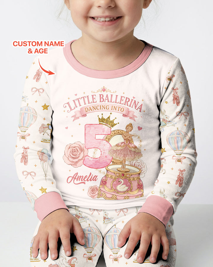 Little Ballerina Birthday Custom Name & Age Bamboo Two Piece Long Sleeve Pajama Set
