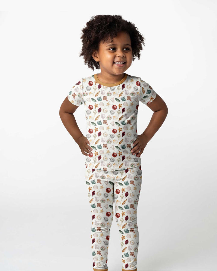 Watercolor Christmas Ornaments Bamboo Two Piece Short Sleeve Pajama Set