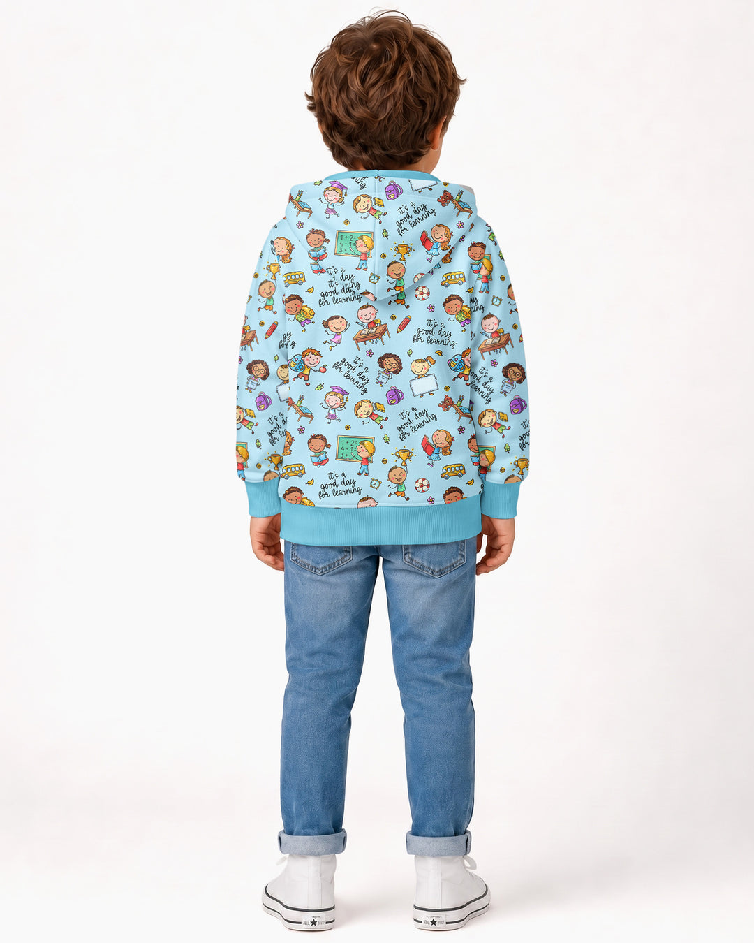 Kapuzenpullover aus Bambus mit hebräischem Alphabet und Reißverschluss
