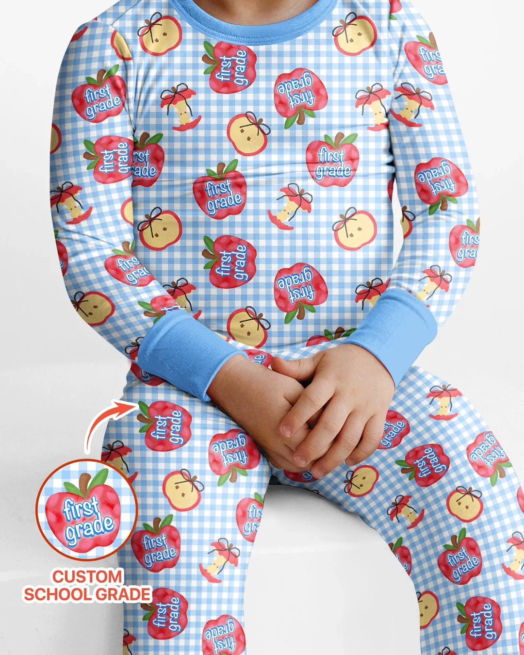 Custom School Grade Apple Days Bamboo Two Piece Long Sleeve Pajama Set