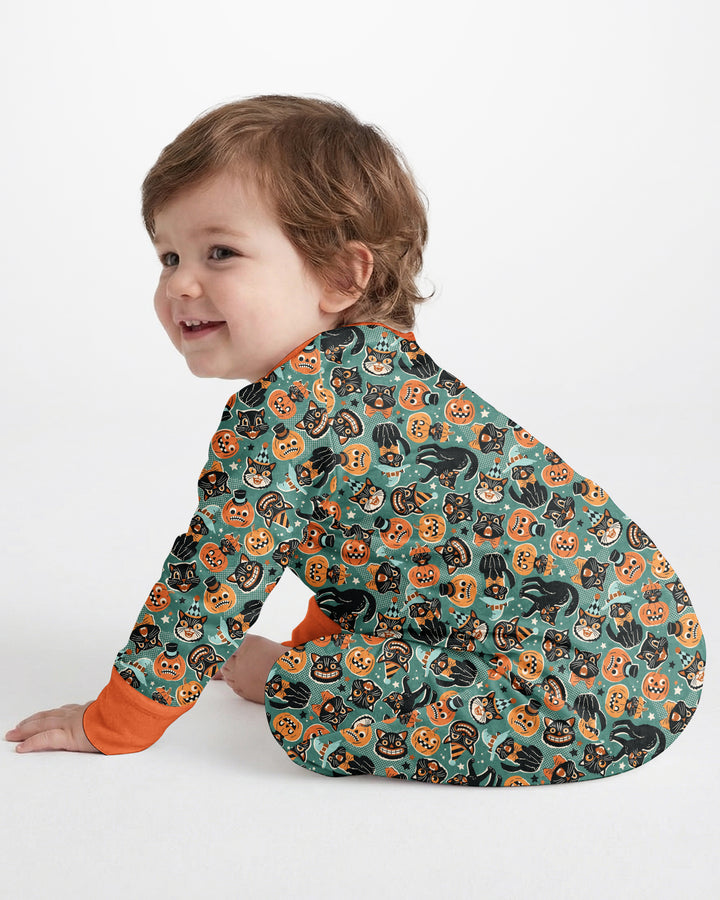 Retro Black Cat Witch Pumpkin Halloween Bamboo Convertible Zippy