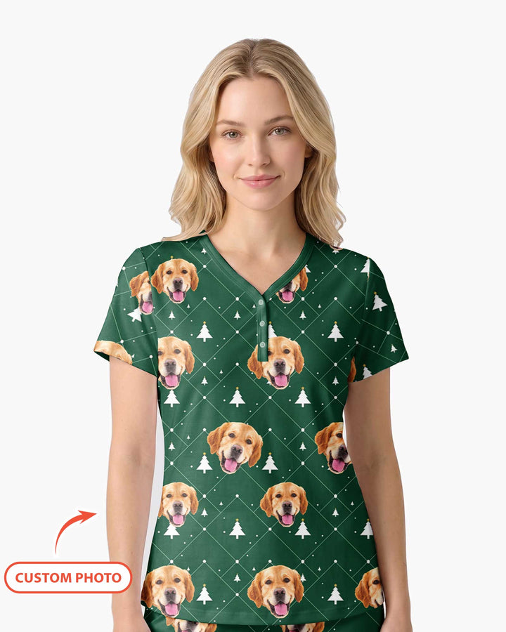 Custom Photo With Christmas Pattern Pajamas Bamboo Women Short Sleeve Short Pajama Set
