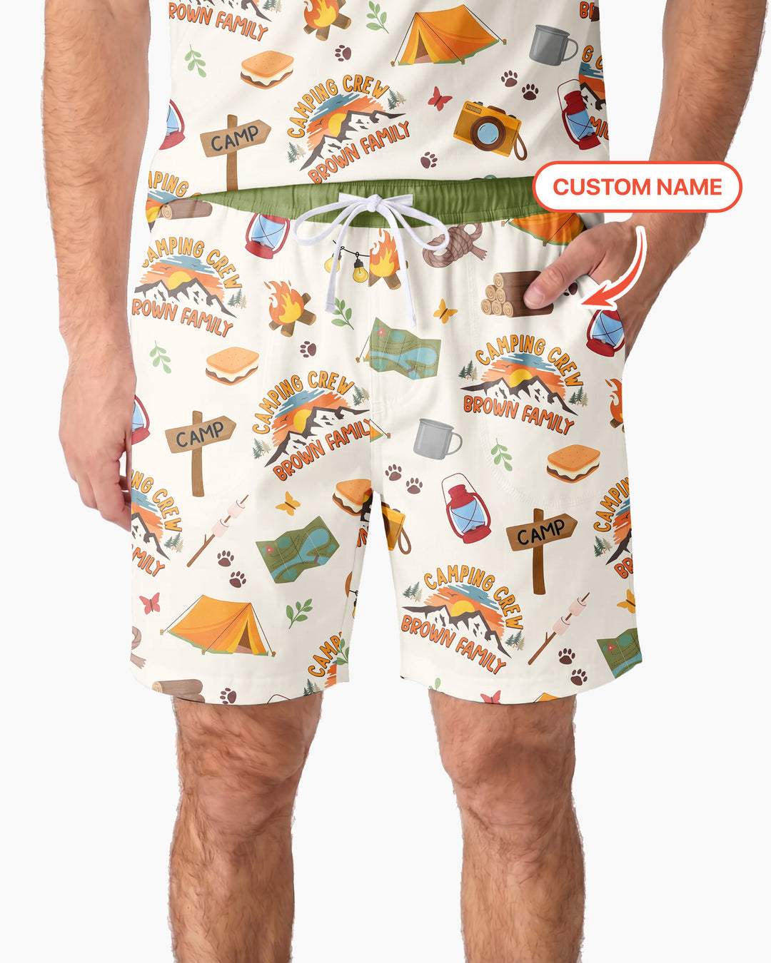 Custom Name Camping Crew Family Matching Bamboo Men Short Sleeve Short Pajama Set