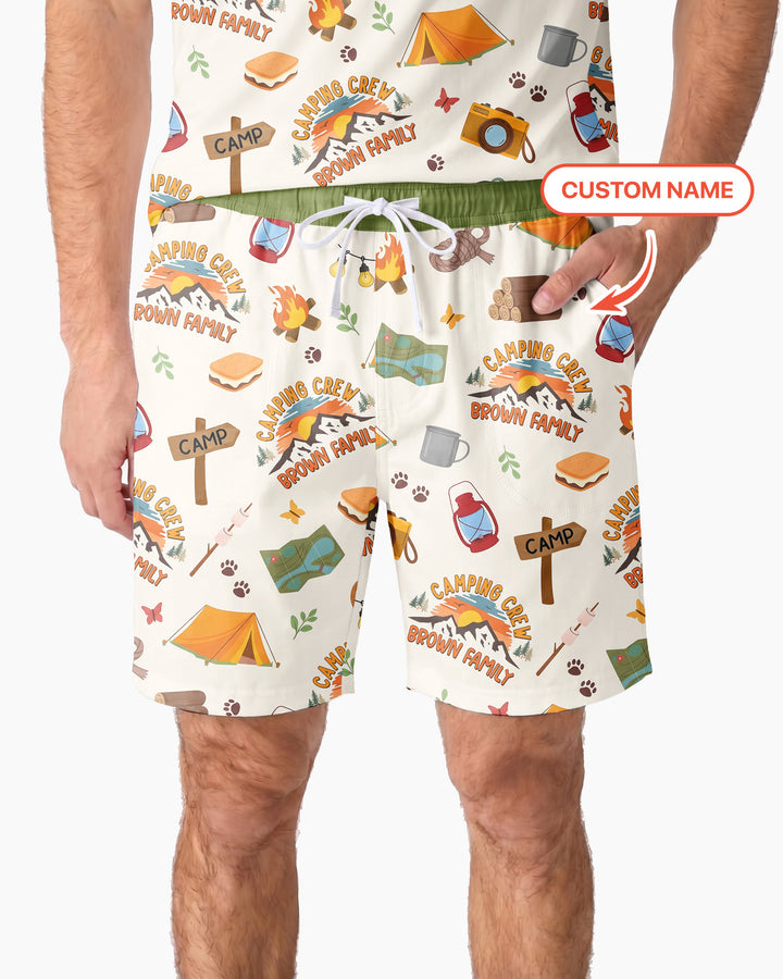 Custom Name Camping Crew Family Matching Bamboo Men Short Sleeve Short Pajama Set