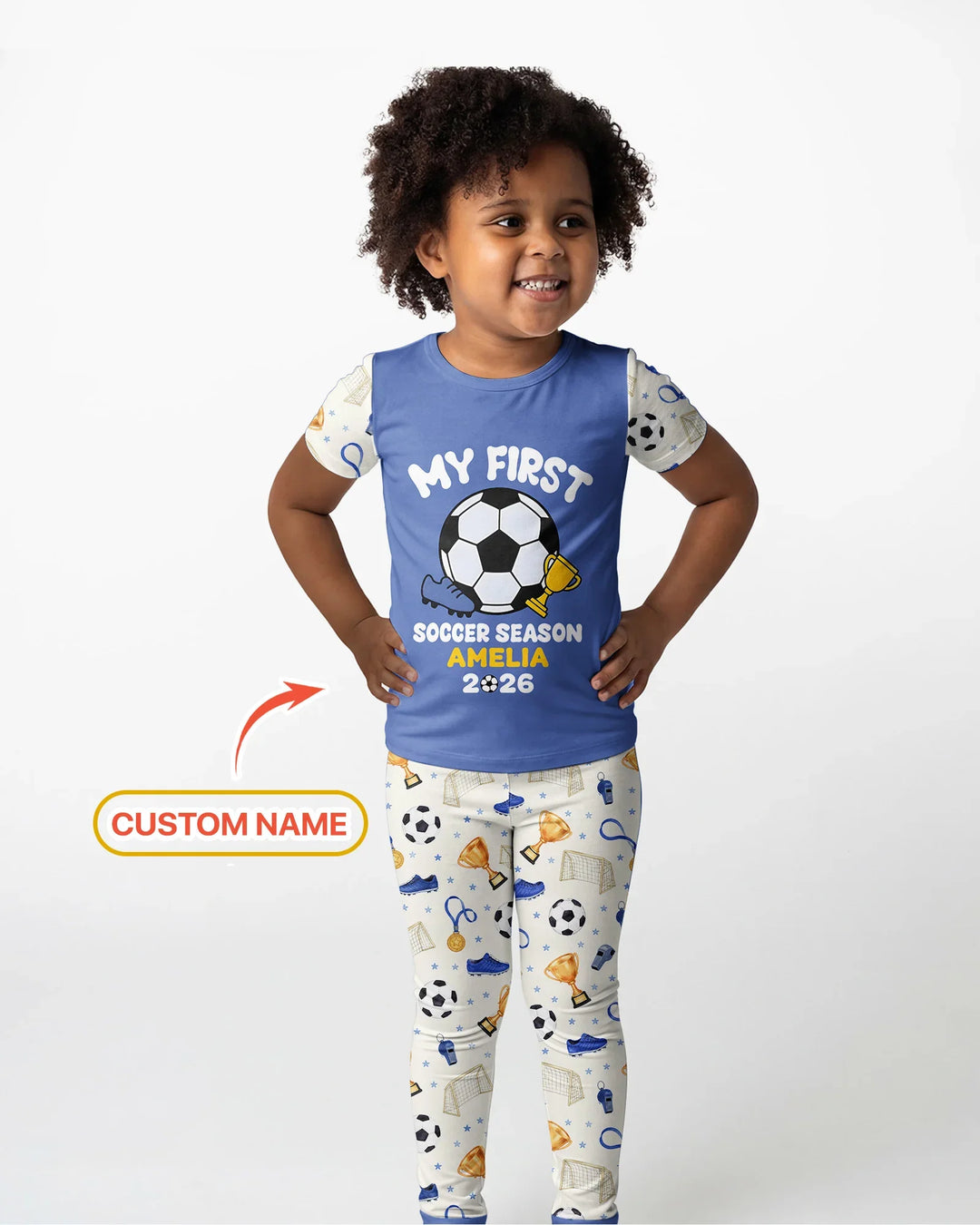 Custom Name My First Soccer Season Bamboo Two Piece Short Sleeve Pajama Set