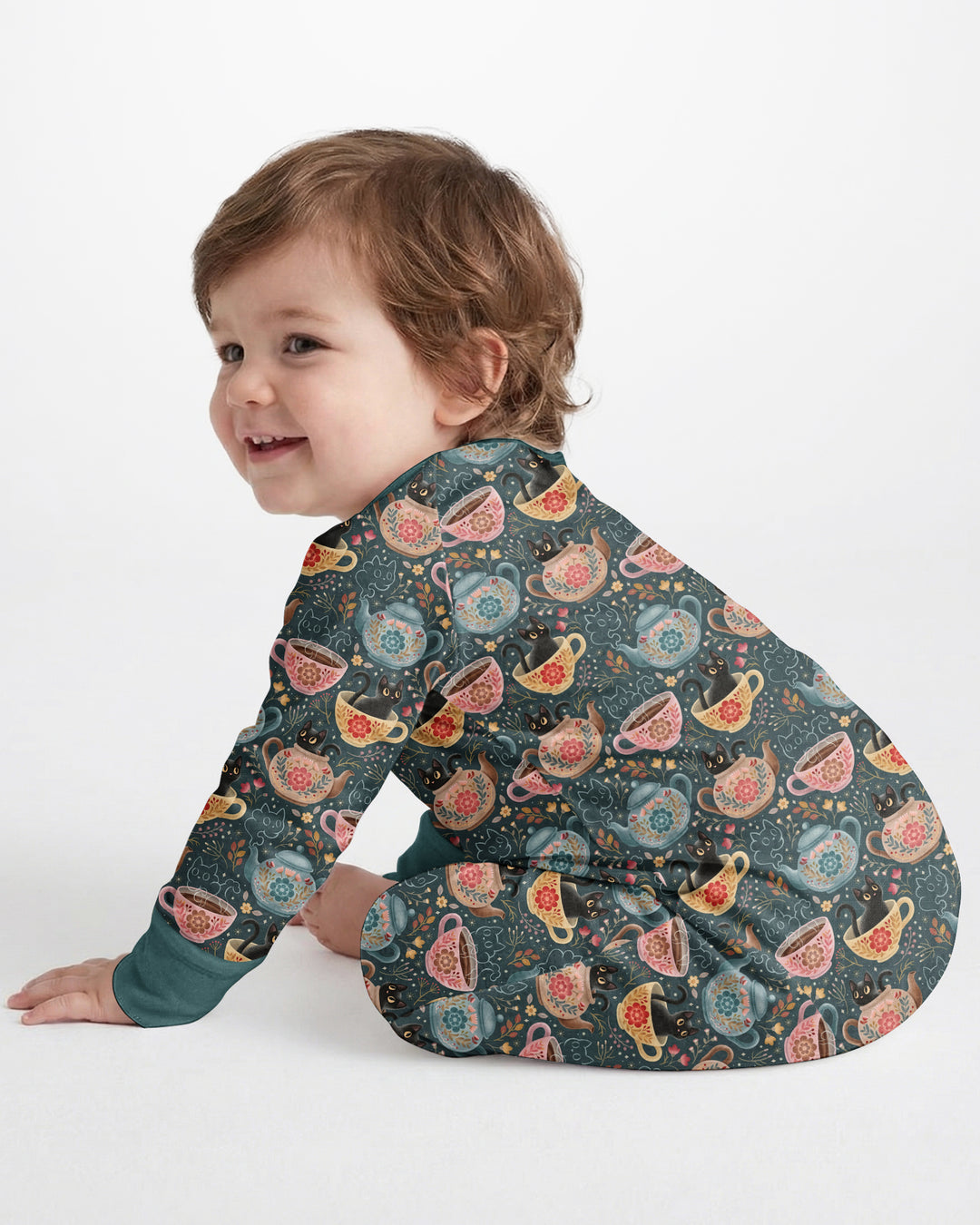 Folk Floral Black Cat Tea Party Bamboo Convertible Zippy