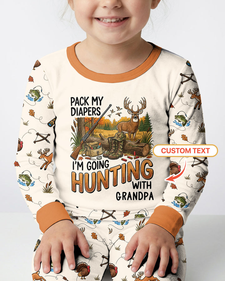 Personalized Pack My Diapers I'm Going Hunting Bamboo Two Piece Long Sleeve Pajama Set