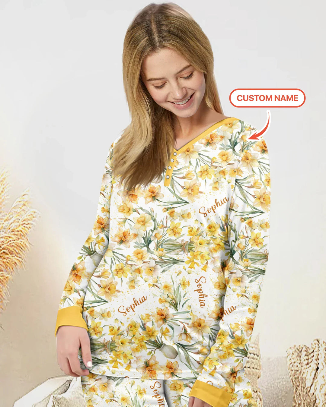Benutzerdefinierter Name Geburtsmonatsblumen Bambus Damen Schlafanzug-Set