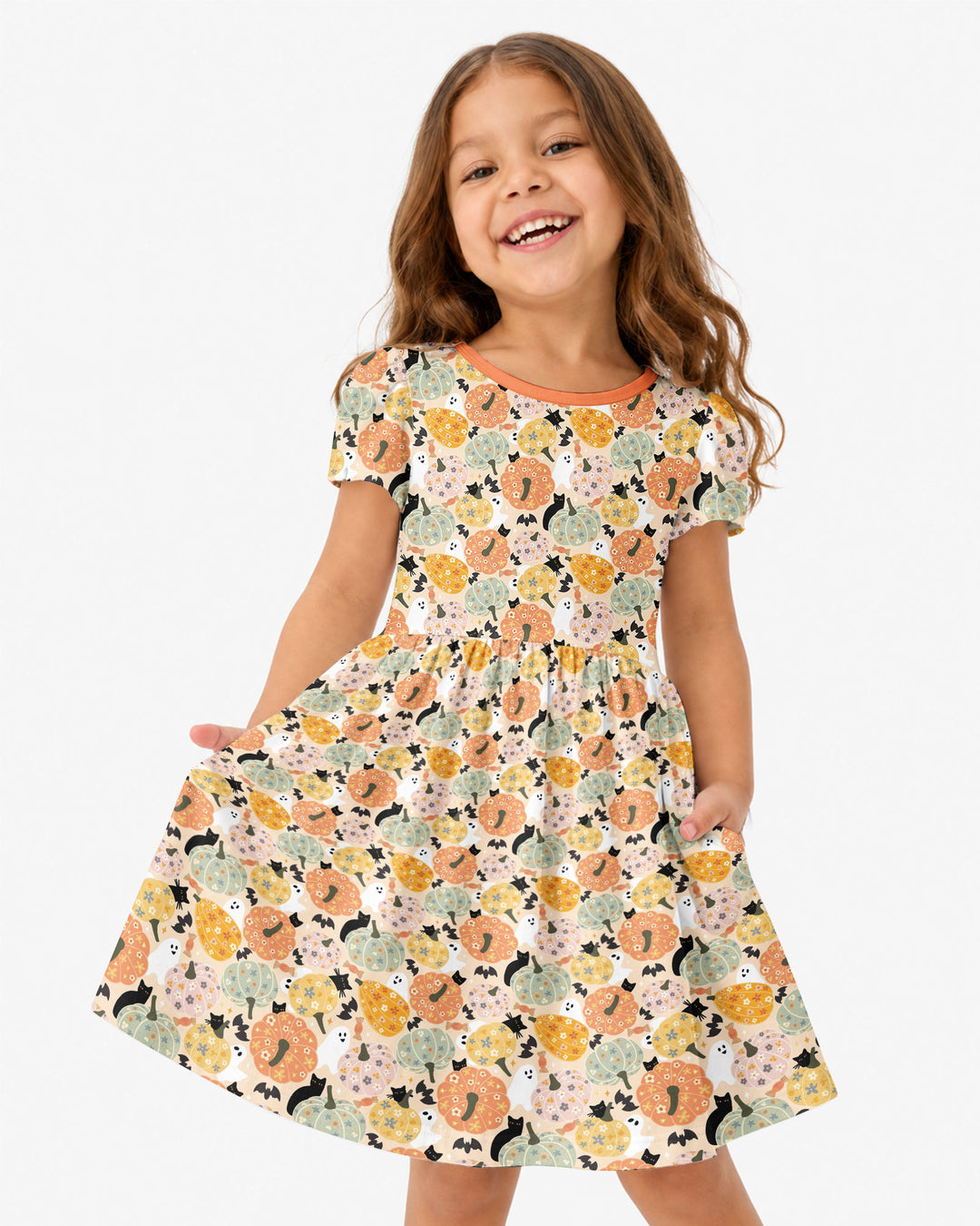 Floral Pumpkin Ghost Halloween Bamboo Twirl Dress