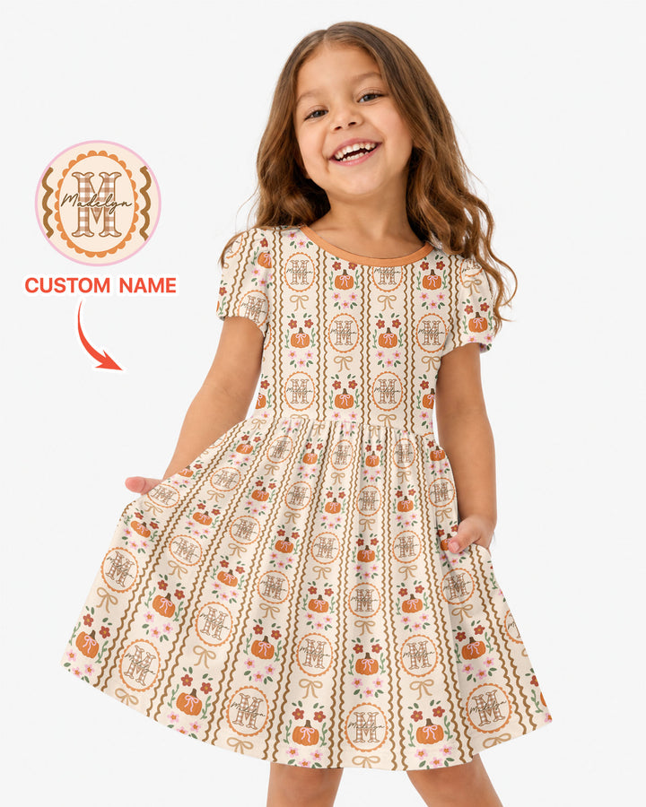 Custom Name Pumpkin Cottage Bamboo Twirl Dress