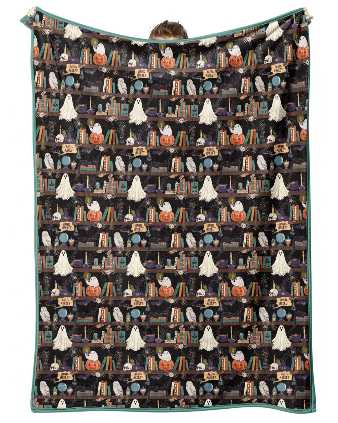 Cute Ghost Witchy Halloween Magic Library Bamboo Blanket