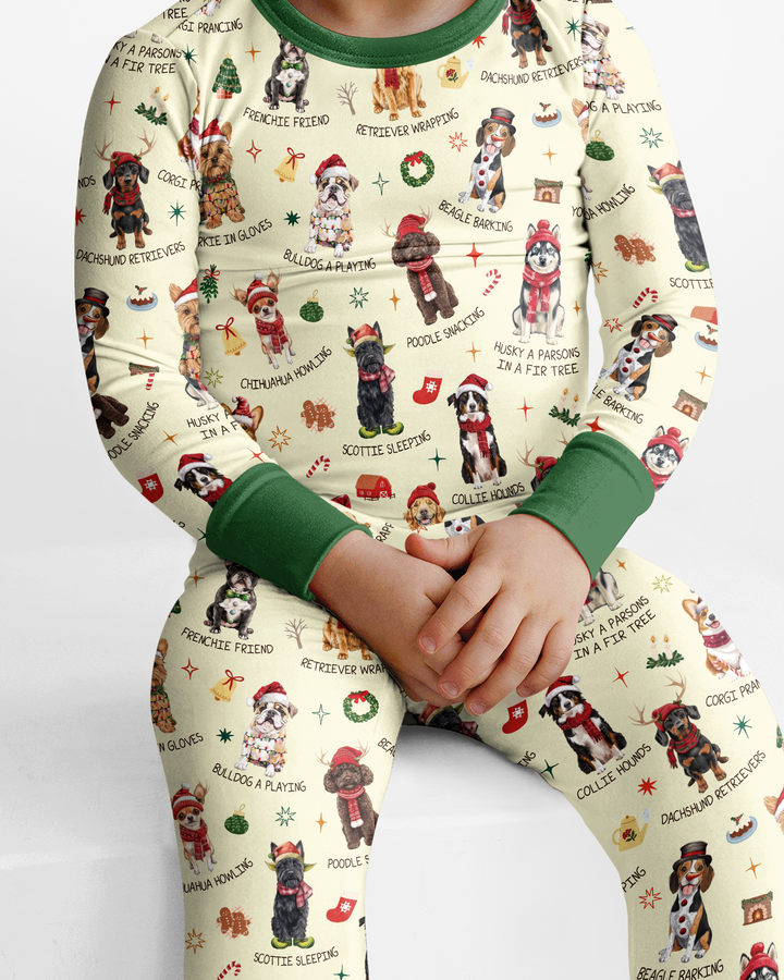 Retro 12 Dogs of Christmas Bamboo Two Piece Long Sleeve Pajama Set