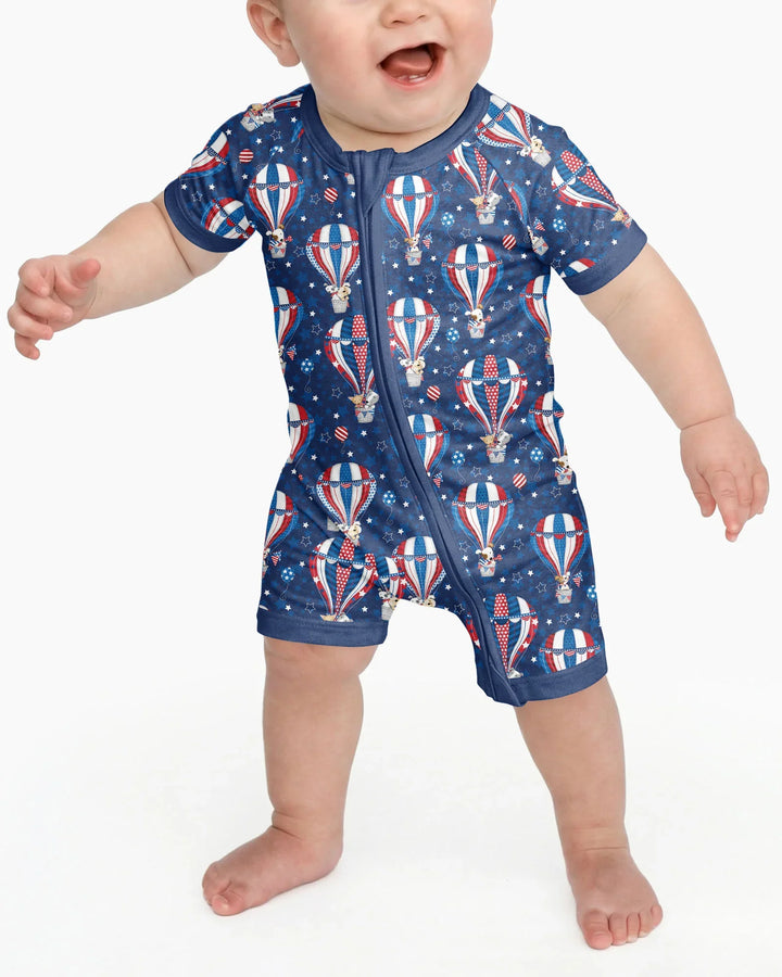 Patriotic Pups in Hot Air Balloons Family Matching Bamboo Shorty Zippy
