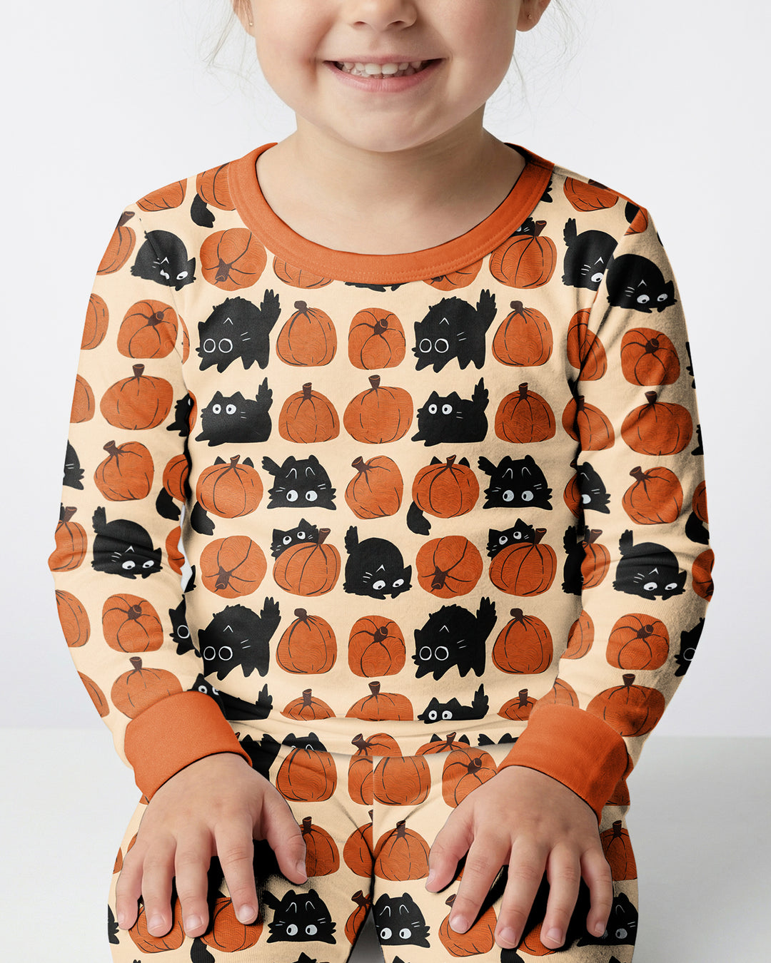 Black Cat Pumpkins Bamboo Two Piece Long Sleeve Pajama Set