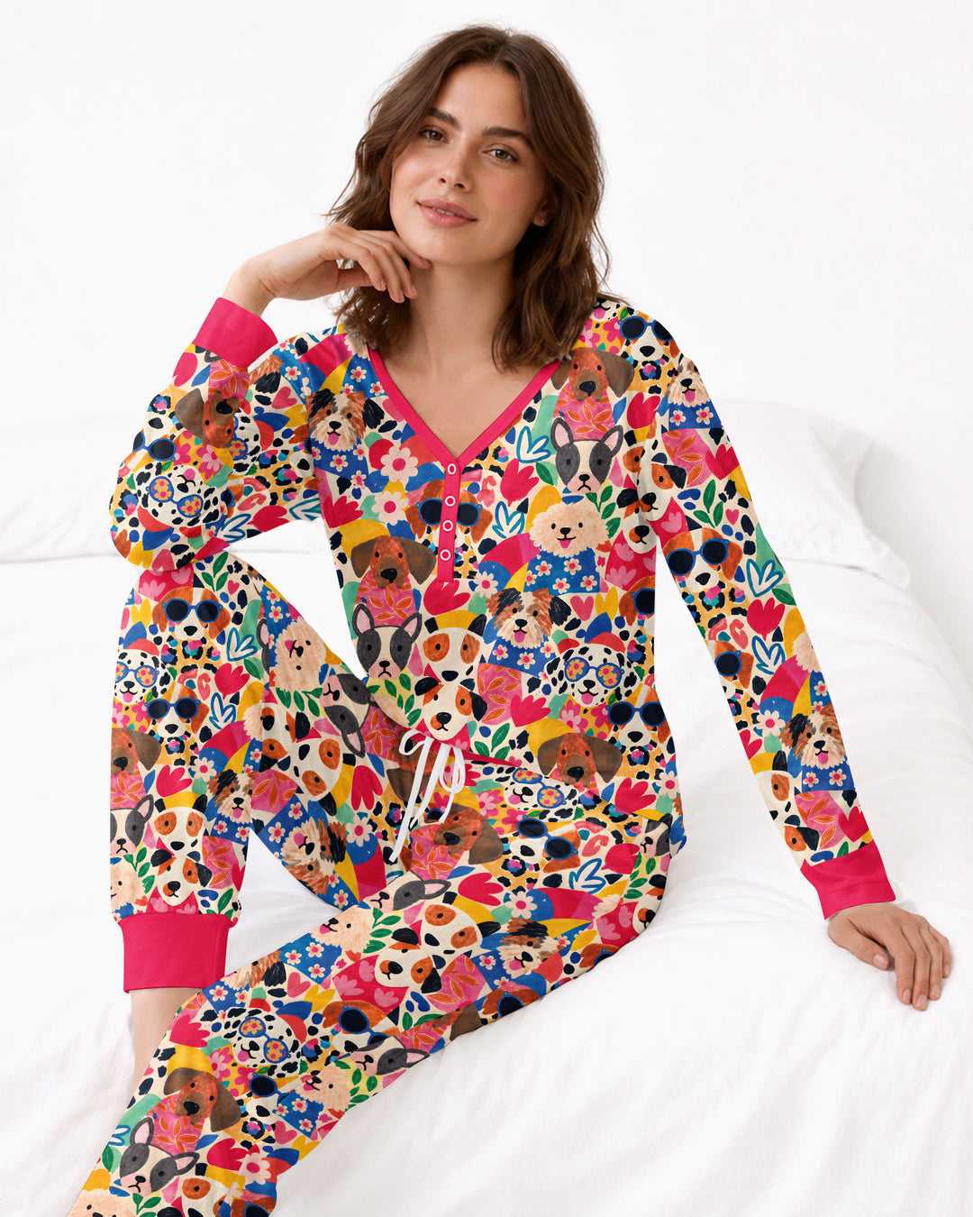 Dog Pattern Thick Bamboo Women Pajama Set