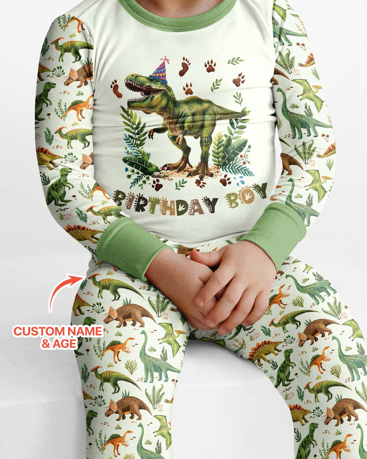 Dinosaur Birthday Boy Bamboo Two Piece Long Sleeve Pajama Set