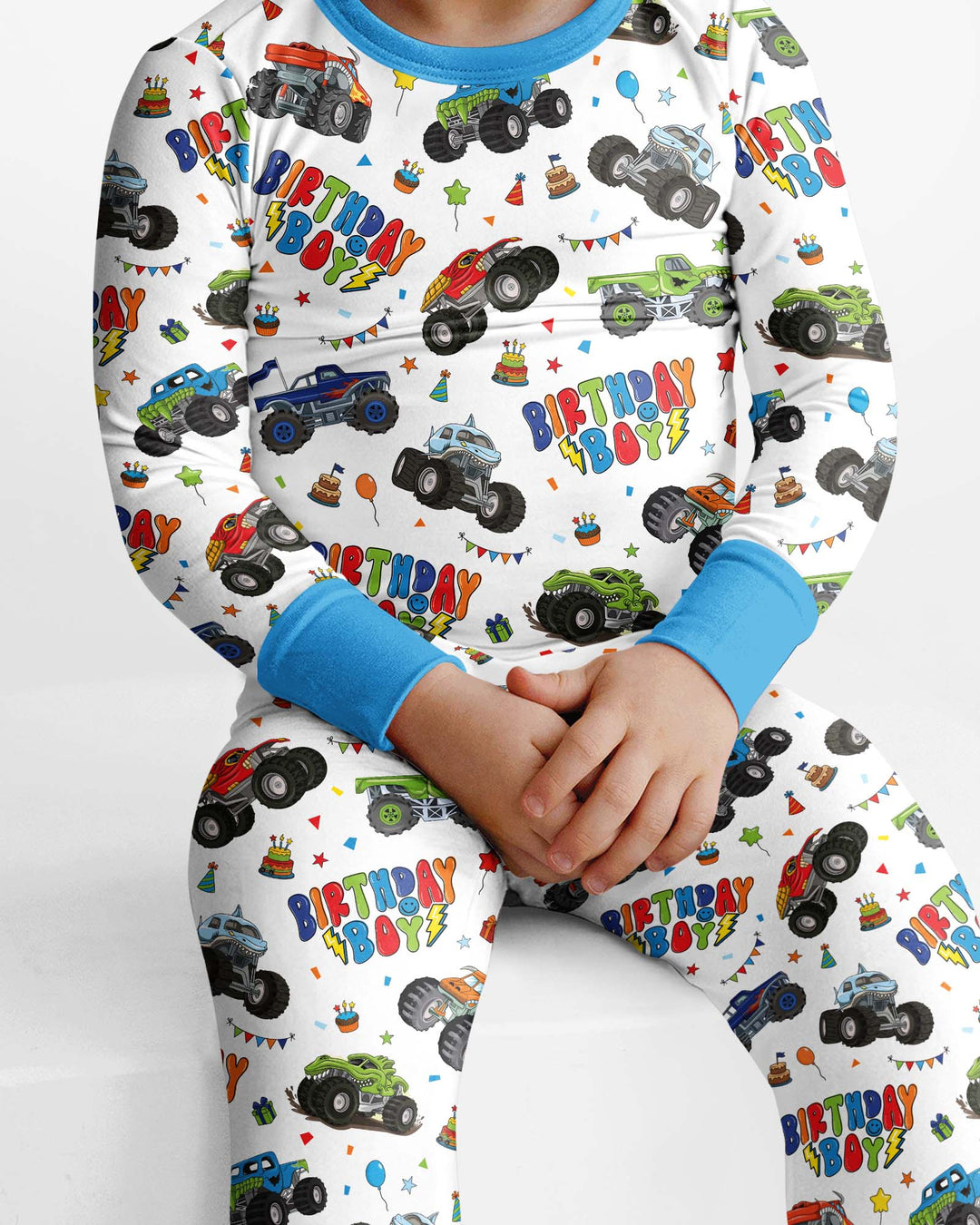 Monster Truck Birthday Boy Bamboo Two Piece Long Sleeve Pajama Set
