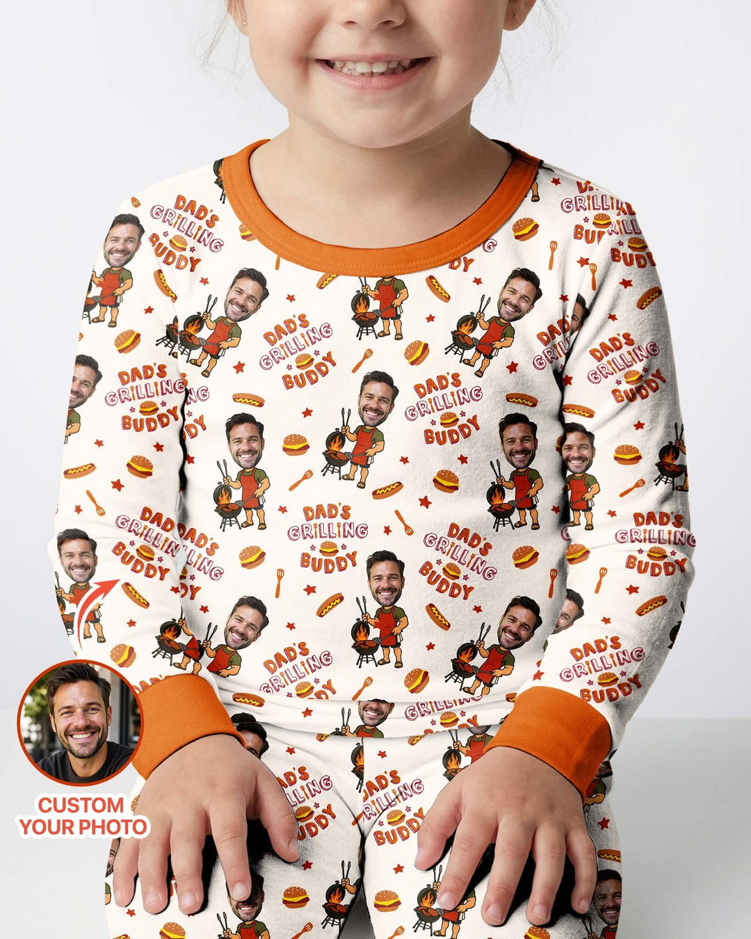 Custom Photo Dad's Grilling Buddy Family Matching Bamboo Two Piece Long Sleeve Pajama Set