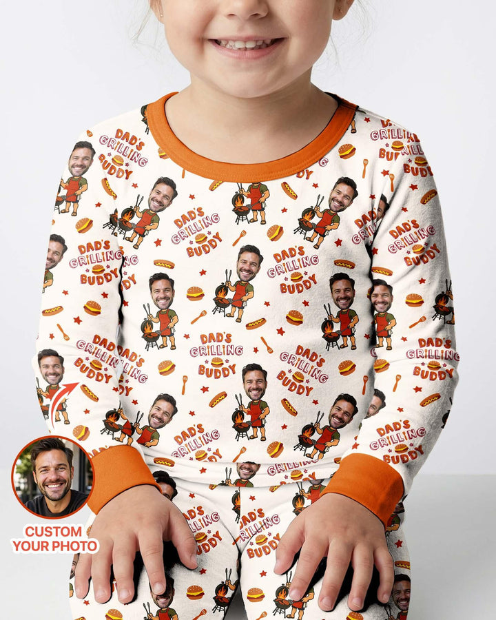 Custom Photo Dad's Grilling Buddy Family Matching Bamboo Two Piece Long Sleeve Pajama Set