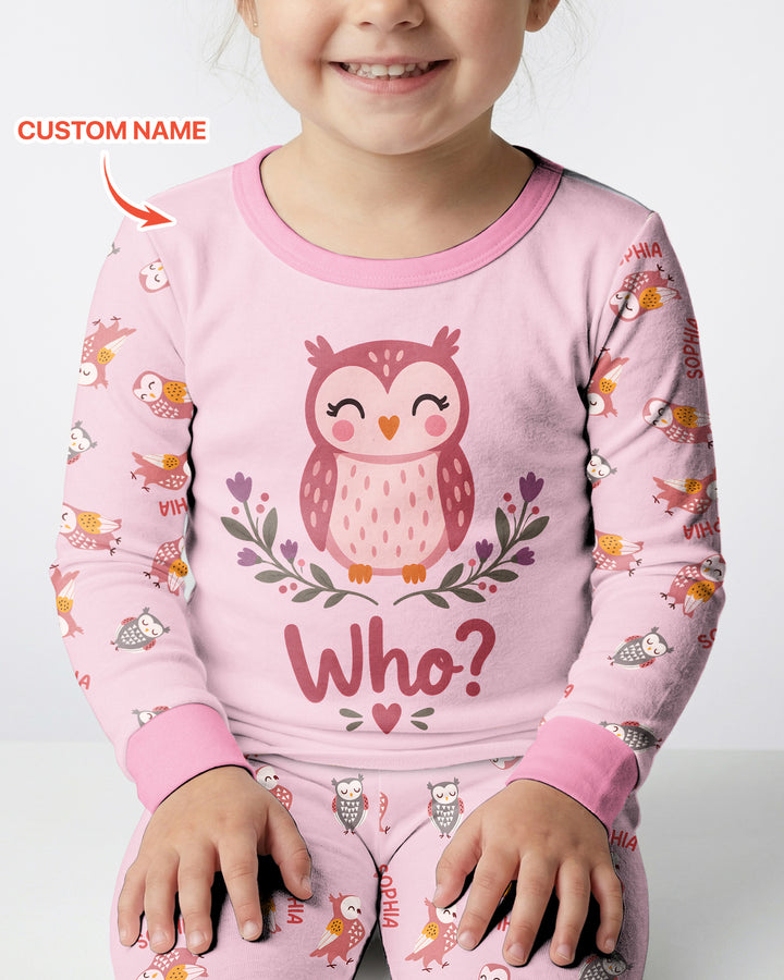 Custom Name Twin Owl Who's Who Bamboo Two Piece Long Sleeve Pajama Set