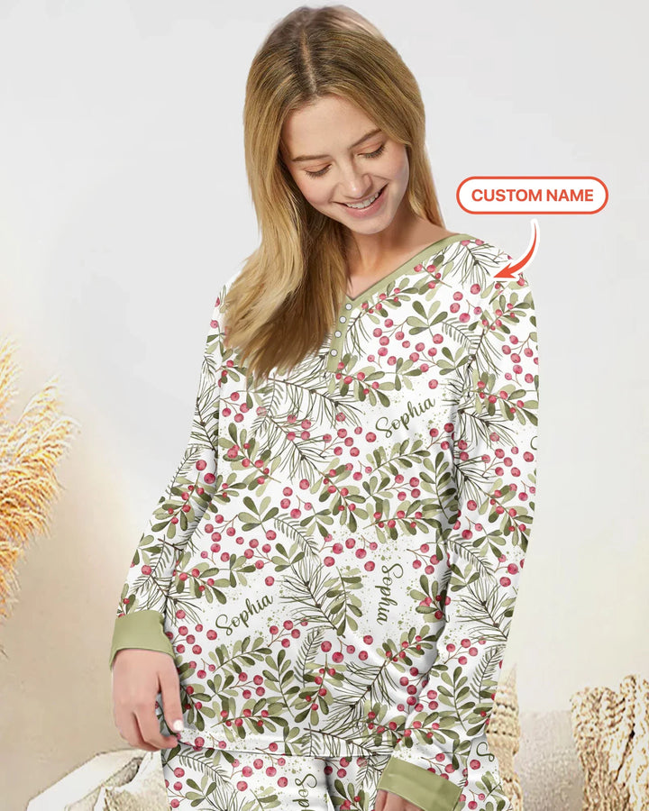 Benutzerdefinierter Name Geburtsmonatsblumen Bambus Damen Schlafanzug-Set