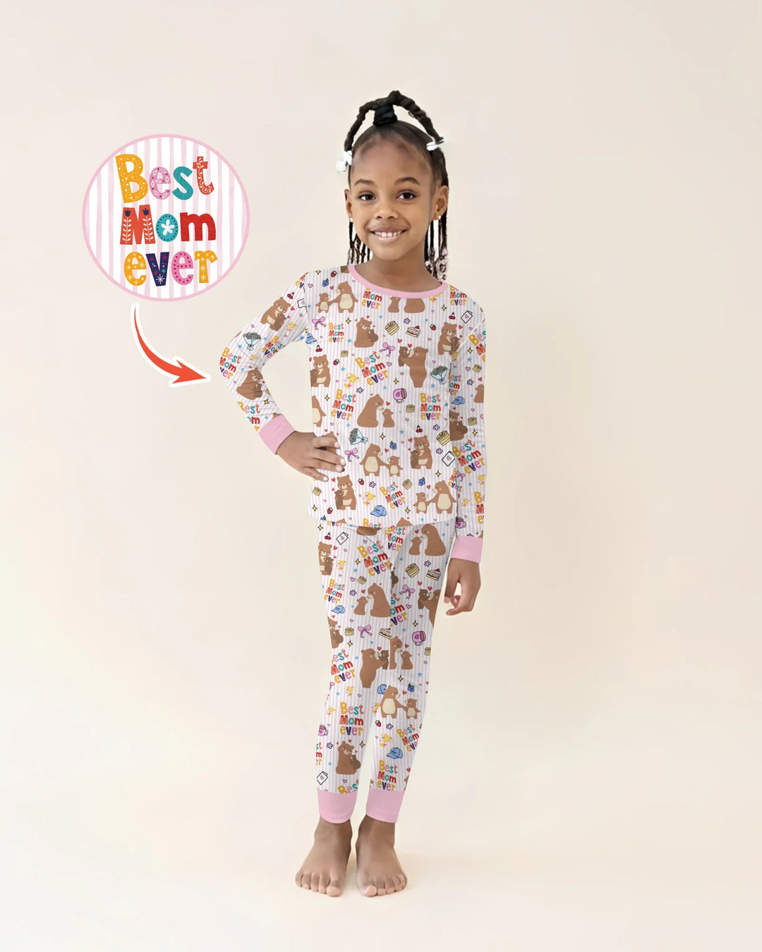 Best Mama Bear Ever Family Matching Bamboo Two Piece Long Sleeve Pajama Set