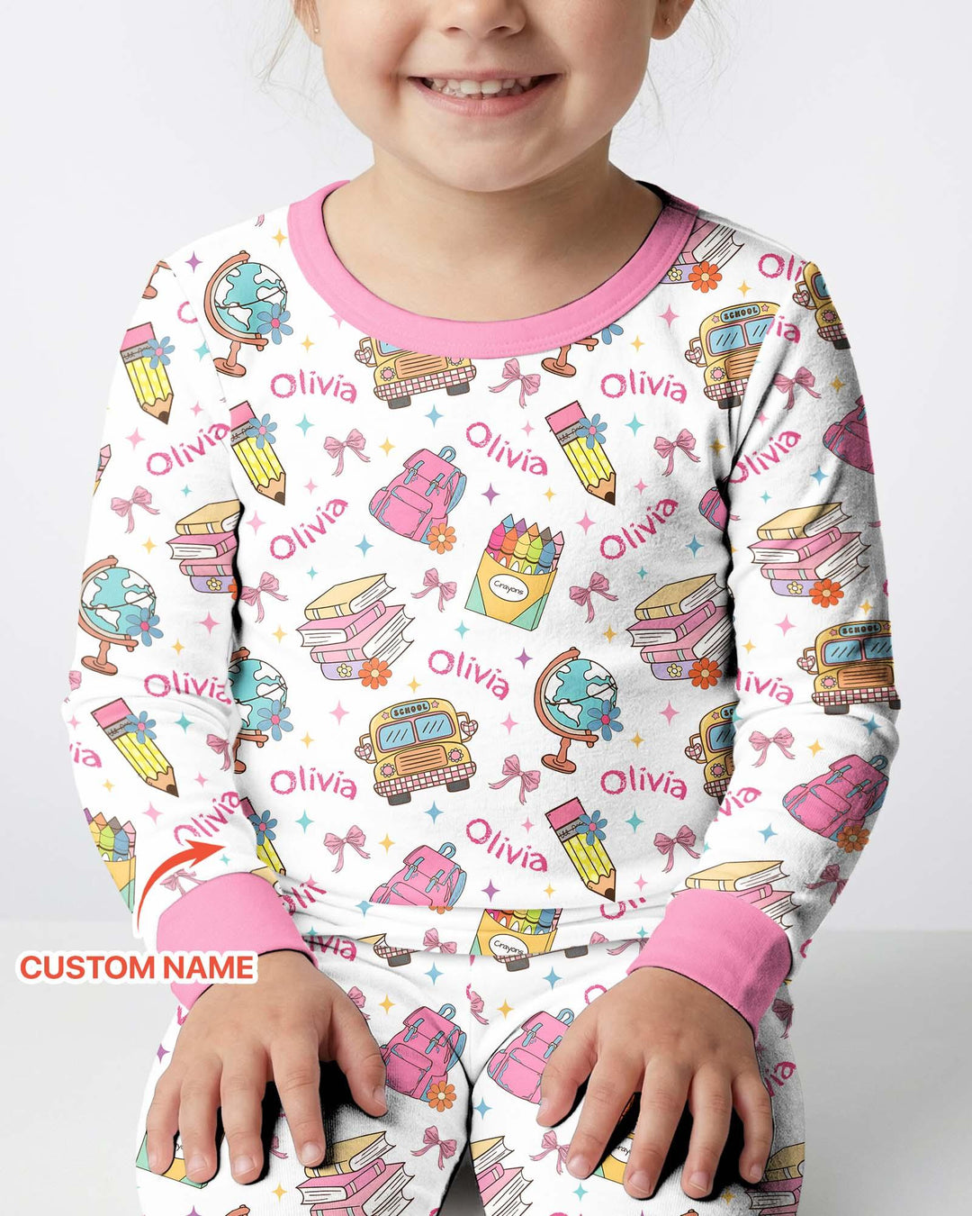 Custom Name Back To School Bamboo Two Piece Long Sleeve Pajama Set