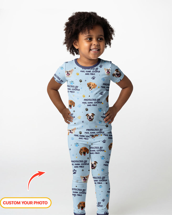 Custom Dog Photos "Protected By" Pawfect Pink Bamboo Two Piece Short Sleeve Pajama Set