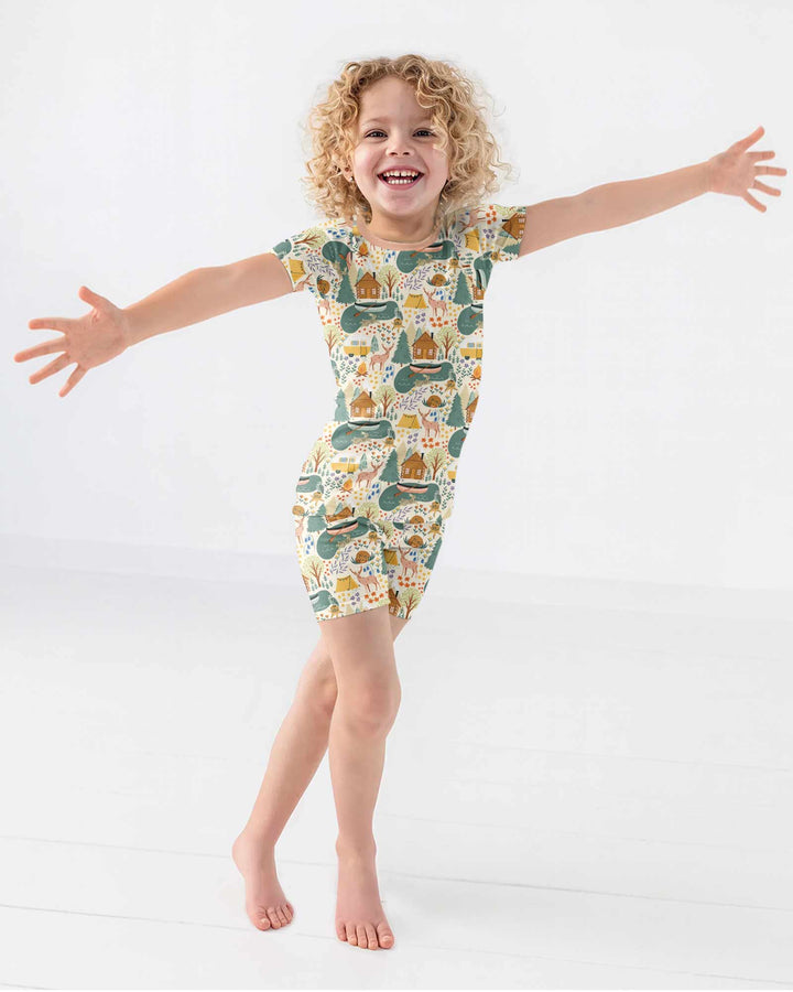 Lake View Camping Bamboo Two Piece Short Sleeve Shorts Pajama Set