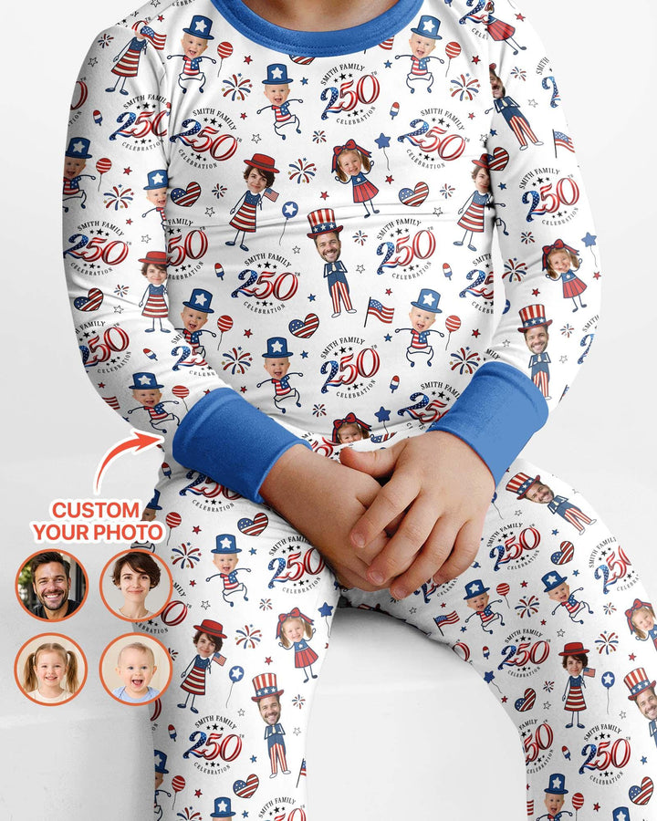 Custom Photo Smith Family Celebration Bamboo Two Piece Long Sleeve Pajama Set