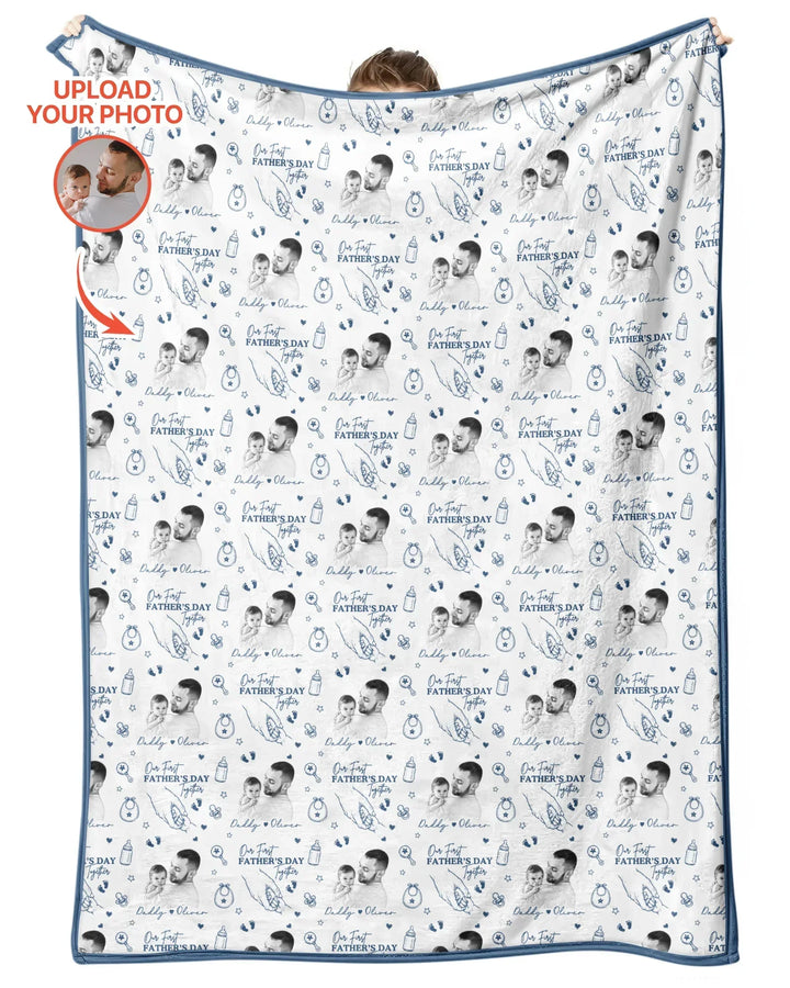 Custom Photo Our First Father's Day Together Bamboo Blanket