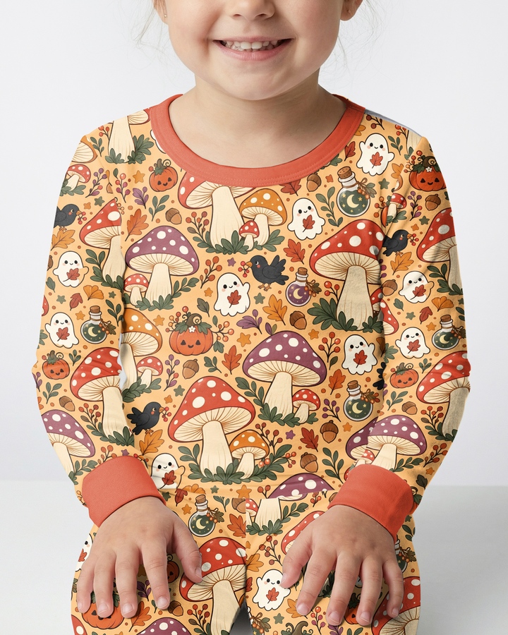Fall Ghost Mushrooms  Bamboo Two Piece Long Sleeve Pajama Set