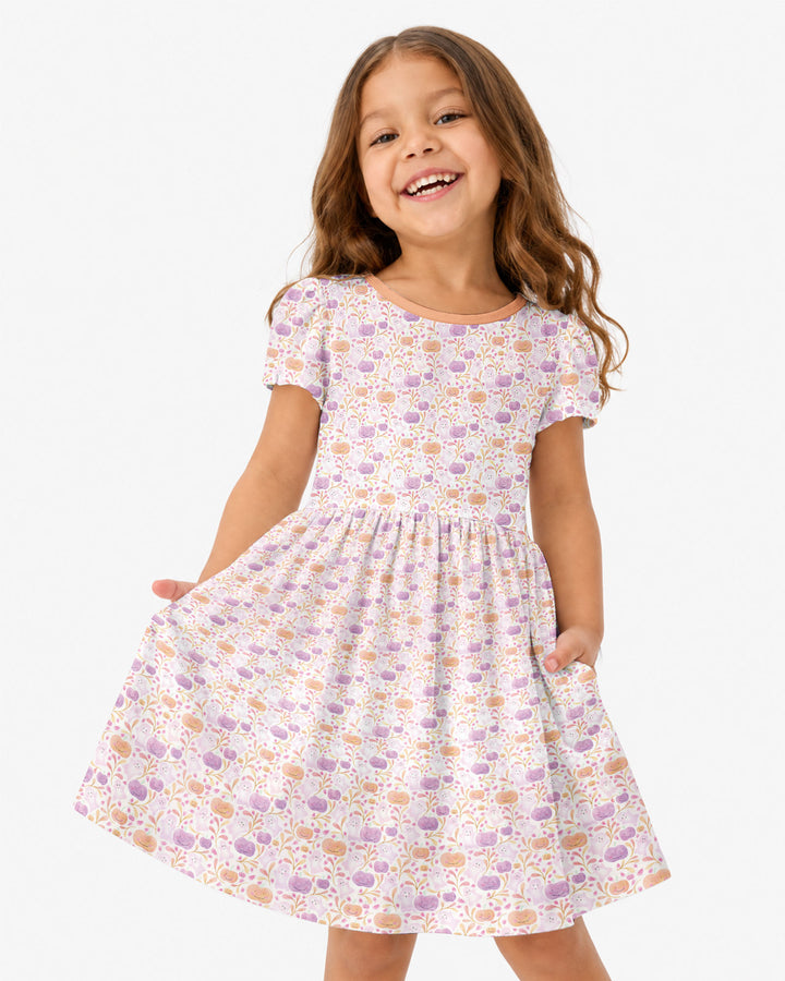 Pastel Pumpkins and Ghosts Bamboo Twirl Dress