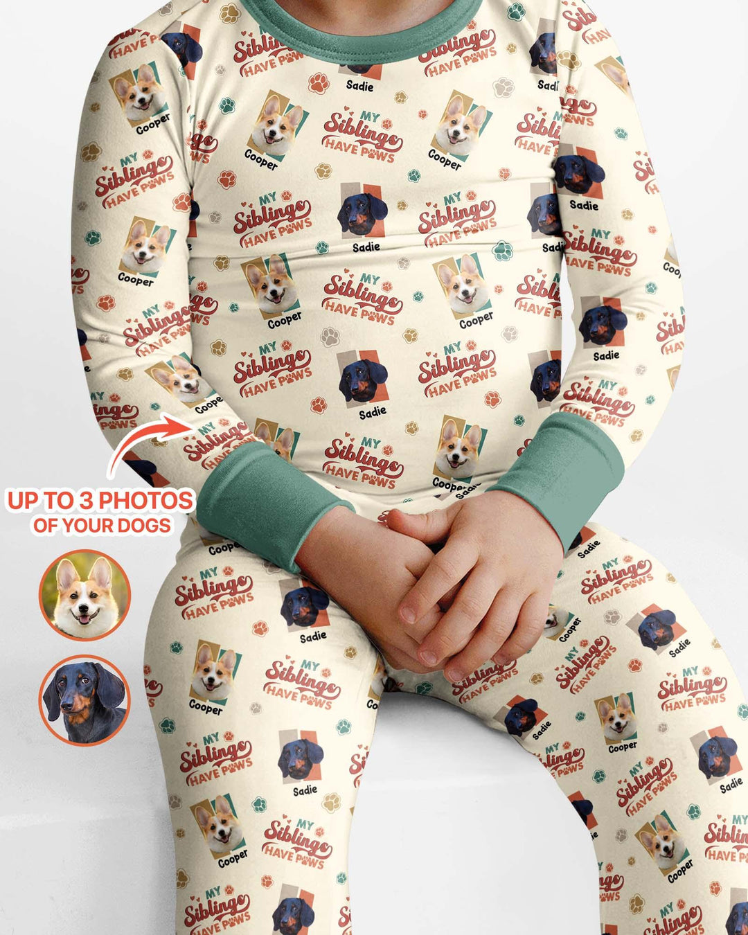 Custom Dog Photos "My Siblings Have Paws" Bamboo Two Piece Long Sleeve Pajama Set