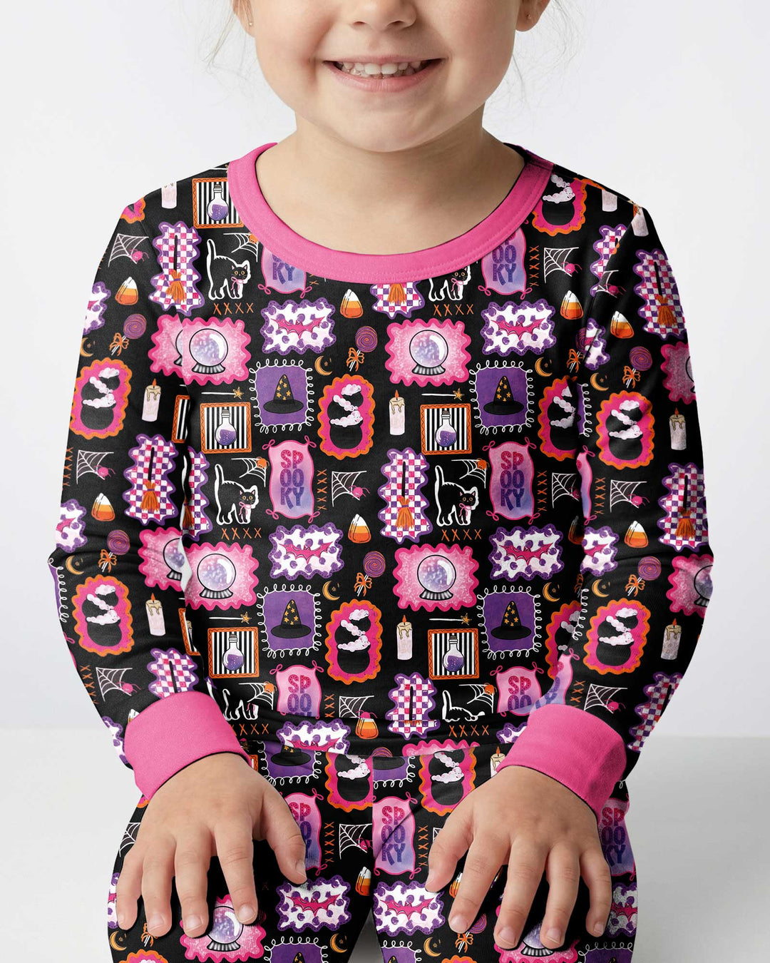 Pink Witchy Halloween Bamboo Two Piece Long Sleeve Pajama Set