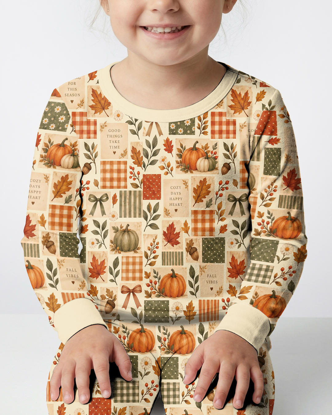 Fall Patchwork Watercolor Bamboo Two Piece Long Sleeve Pajama Set