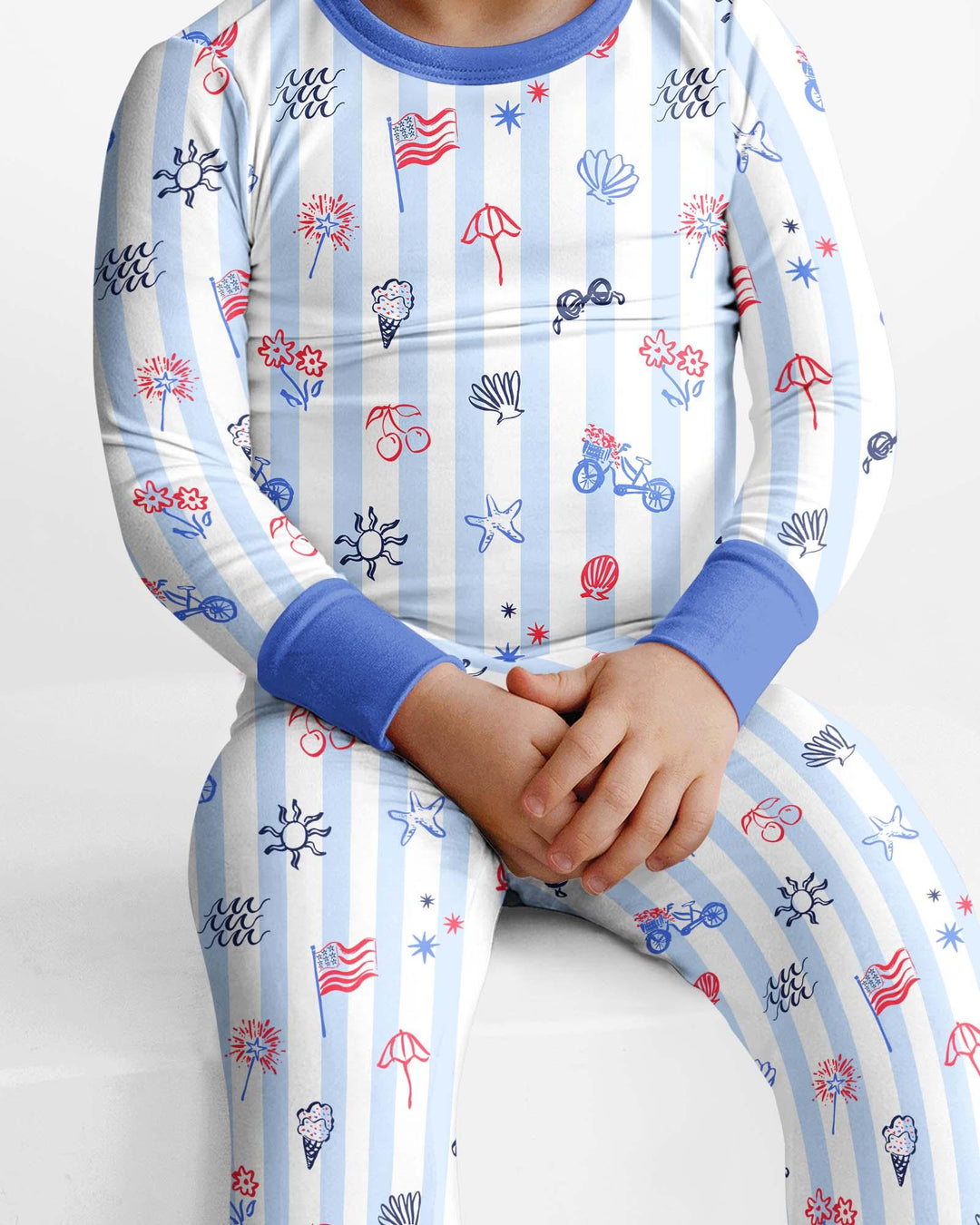 Red, White & Beachy Family Matching Bamboo Two Piece Long Sleeve Pajama Set
