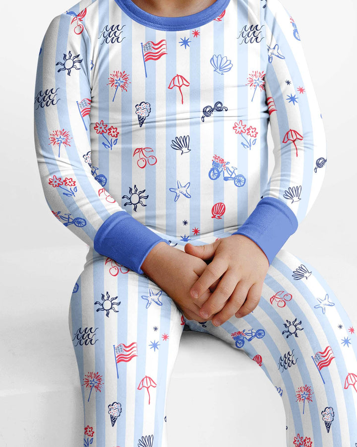 Red, White & Beachy Family Matching Bamboo Two Piece Long Sleeve Pajama Set