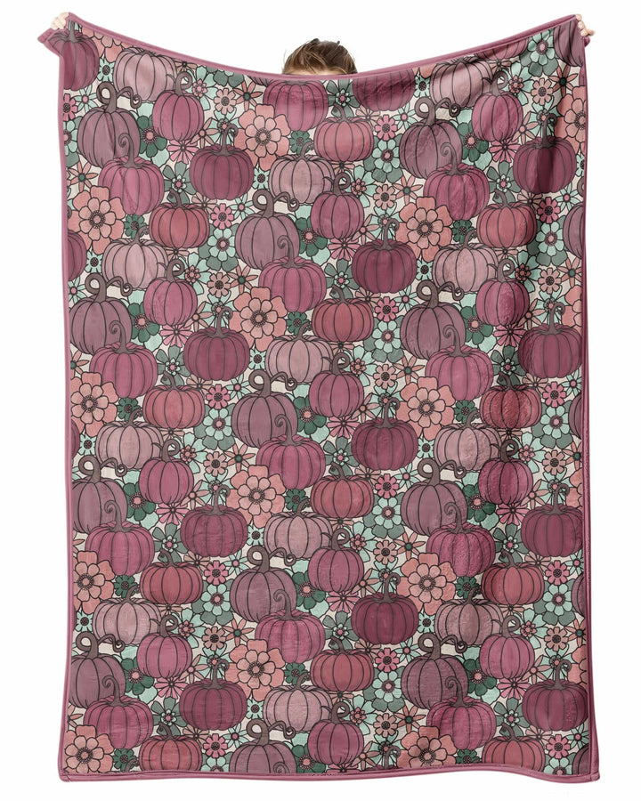Retro Floral Pumpkin Patch Bamboo Blanket