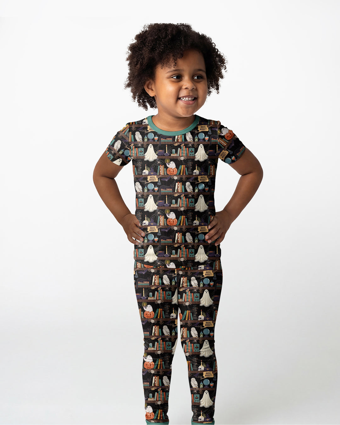 Cute Ghost Witchy Halloween Magic Library Bamboo Two Piece Short Sleeve Pajama Set