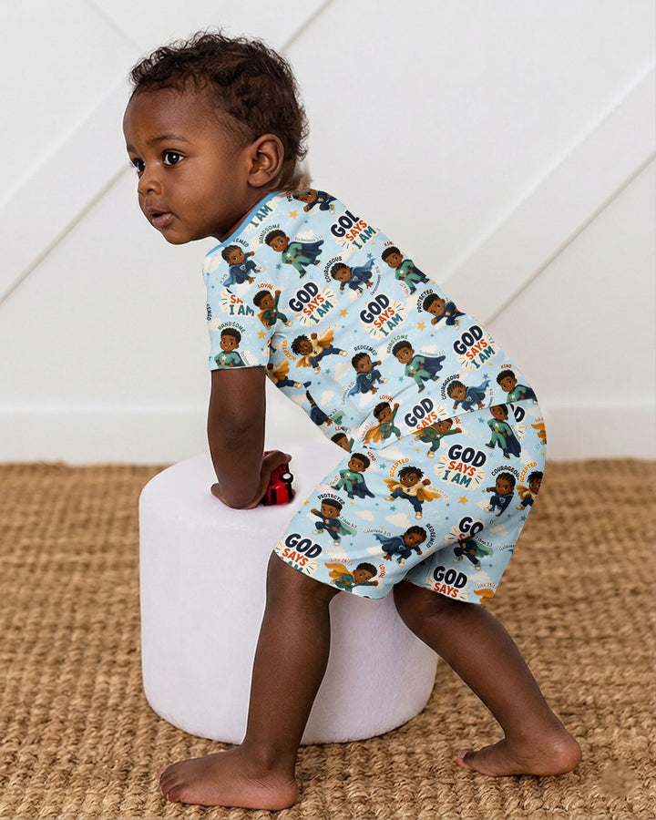 God Says I Am Black Superheroes Bamboo Two Piece Short Sleeve Shorts Pajama Set