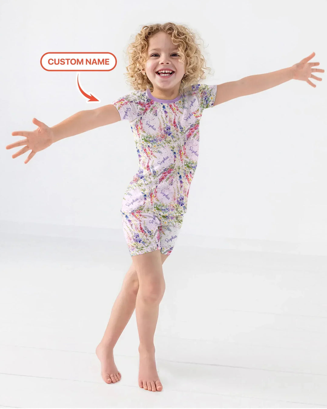 Custom Name Birth Month Flowers Bamboo Two Piece Short Sleeve Shorts Pajama Set